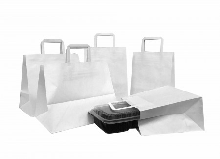 White paper bag, with flat handle