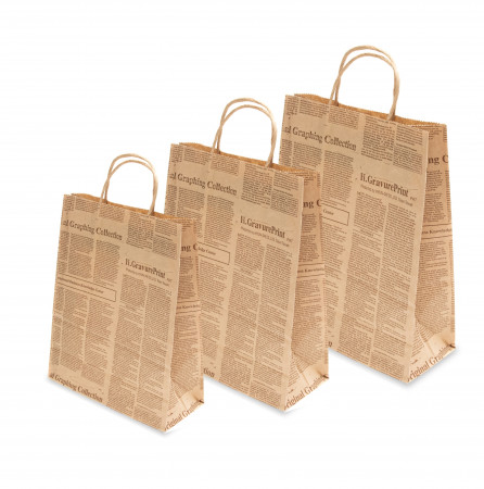 Paper bag, kraft, with newspaper design