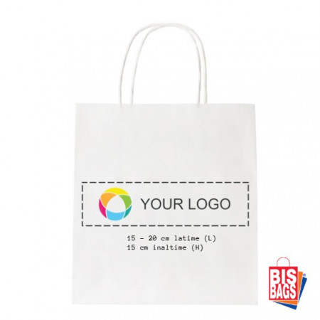 White bag, with rope handle, medium logo print