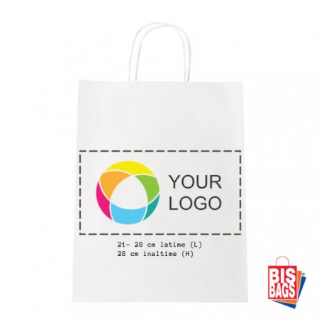 White bag, with rope handle, large logo print