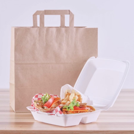 Punga hartie natur, delivery, take away, cu maner plat, 6 dimensiuni disponibile